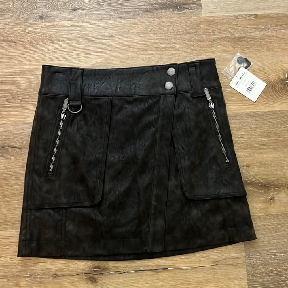 NWT free people black suede skirt